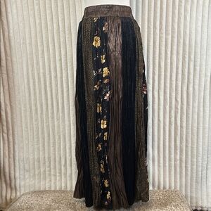 Vintage Stonebridge brown crinkle Broomstick panel long midi Skirt sz L